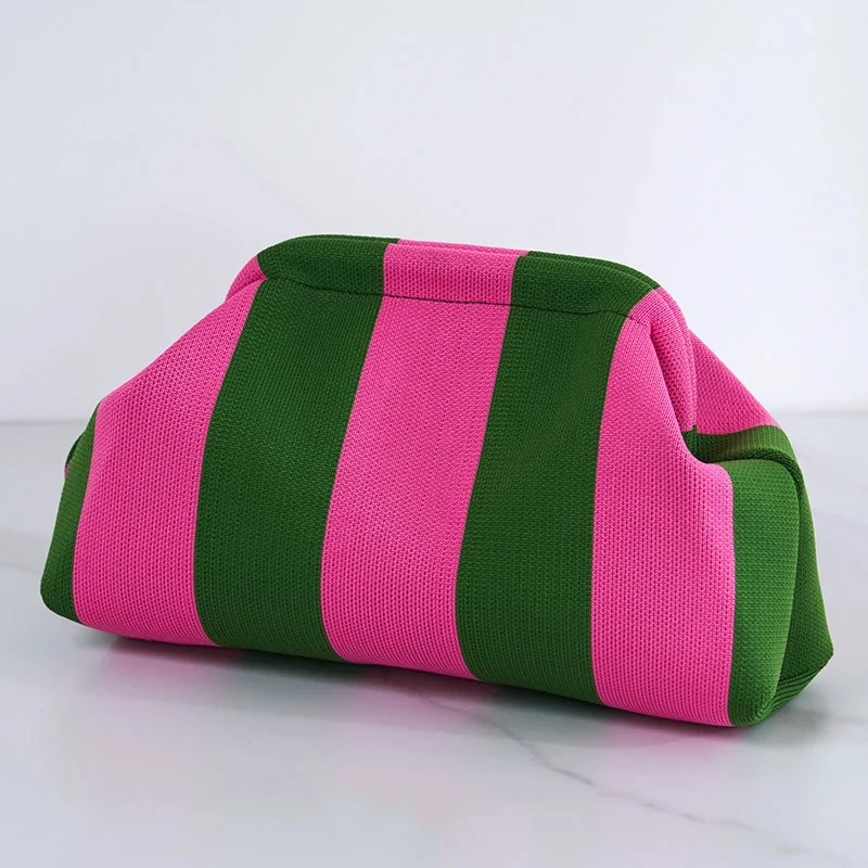 Neceser rayas rosa y verde – Estilo clutch de tejido flexible
