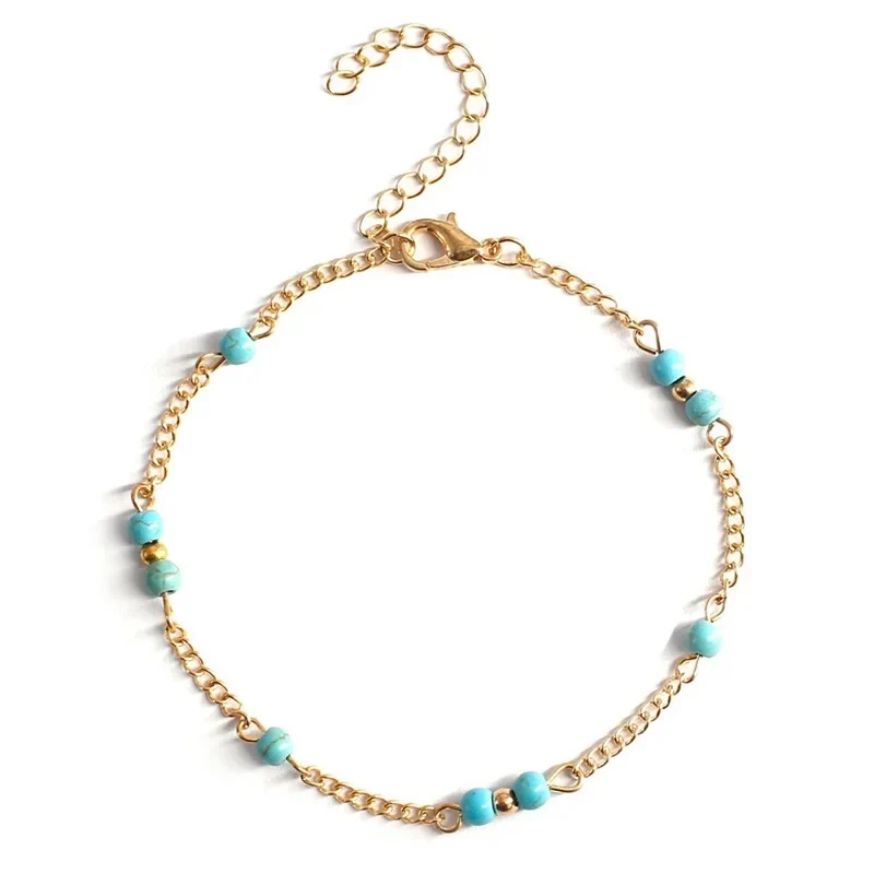 Tobillera Cadena con Cuentas Turquesa – Ajustable 20 + 5 cm