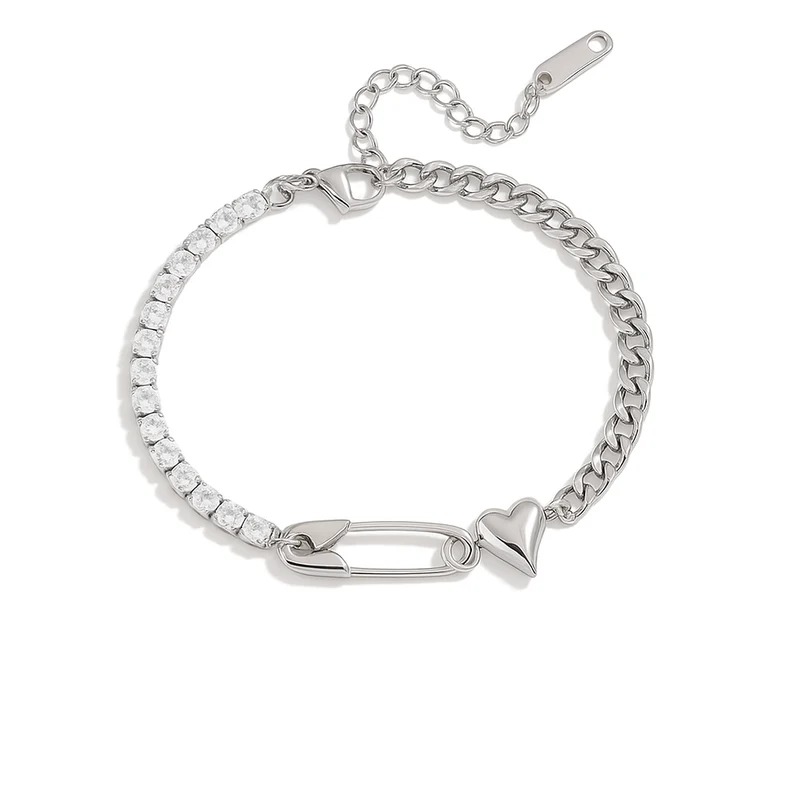 Pulsera con imperdible y colgante corazón – Acero inoxidable hipoalergénico