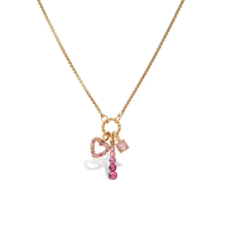 Collar Dorado con Charms Rosa – Acero Inoxidable con Baño de Oro 18K