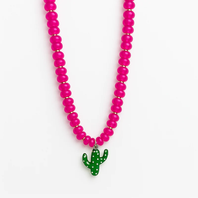 Collar Cuentas de Piedra Natural y Cactus de Cristal – Hecho a Mano en España
