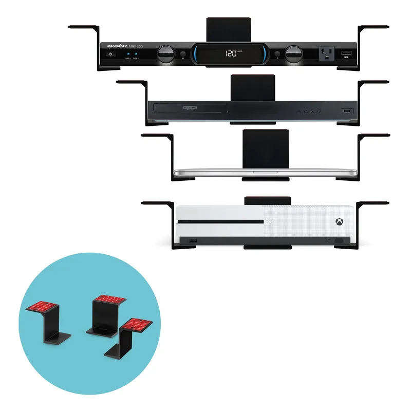 Soporte para portátil y dispositivos de hasta 7,6 cm (3") para debajo del escritorio, adhesivo y con tornillos. Compatible con dispositivos de hasta 7,6 cm (3") como ordenadores pequeños, portátiles, Macbook, Surface, teclados, routers, módems, decodificadores, conmutadores de red y más.