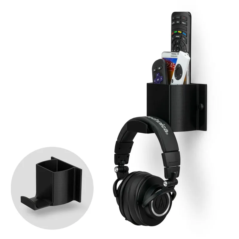Elephant HP Soporte de montaje en pared para auriculares y TV con mando a distancia/teléfono, organizador de almacenamiento de accesorios, colgador universal para auriculares