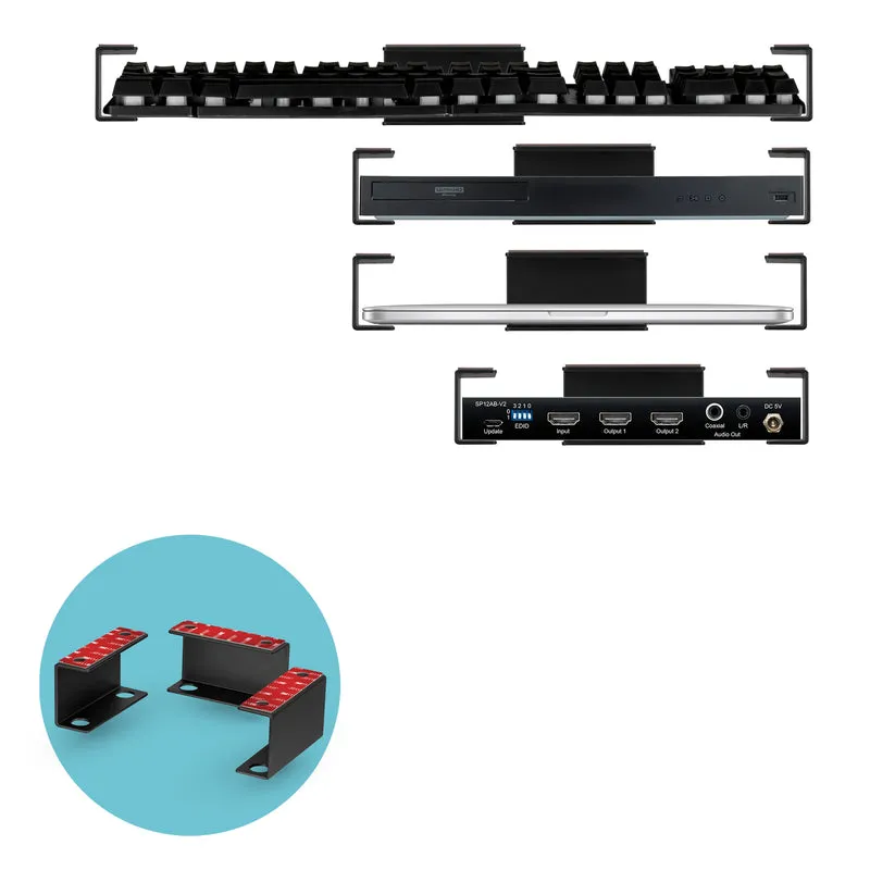 Soporte de metal para computadora portátil debajo del escritorio, montaje para dispositivos como computadoras portátiles, Macbooks, enrutadores de teclado de superficie, módems, caja de cable, interruptor de red y más