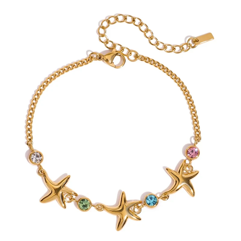 Pulsera Estrella de Mar Dorada con Circonitas de Colores – Acero Inoxidable