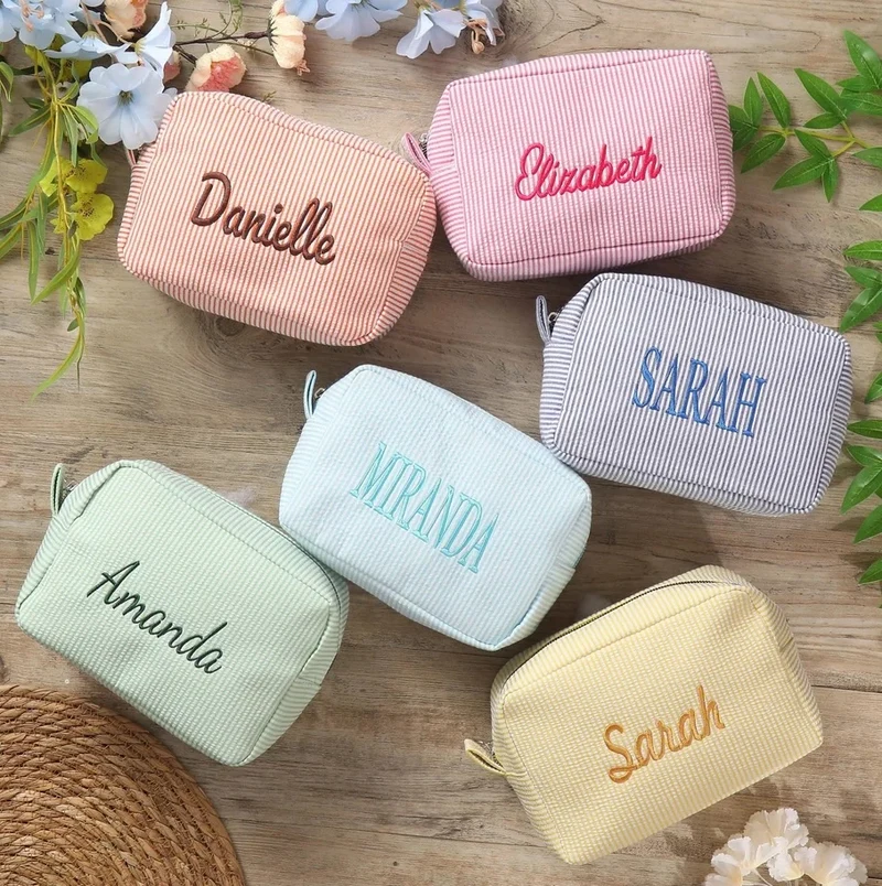 Neceser Personalizado a Rayas con Nombre Bordado – Colores Pastel