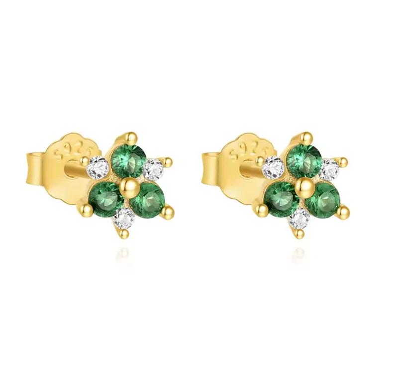 Pendientes Mini Flor Verde – Baño Dorado