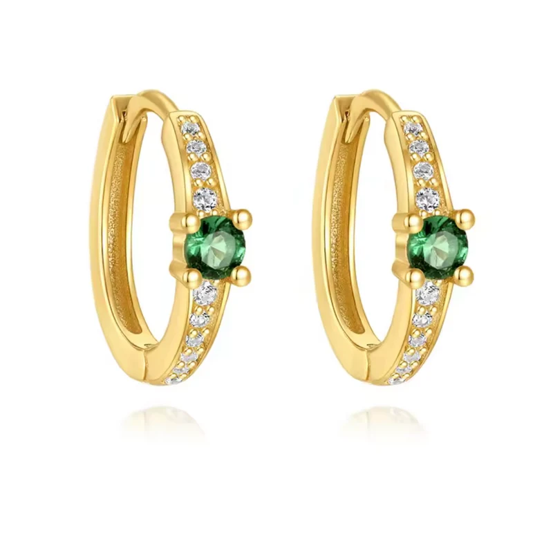 Pendientes Aro Dorado con Piedra Verde y Circonitas