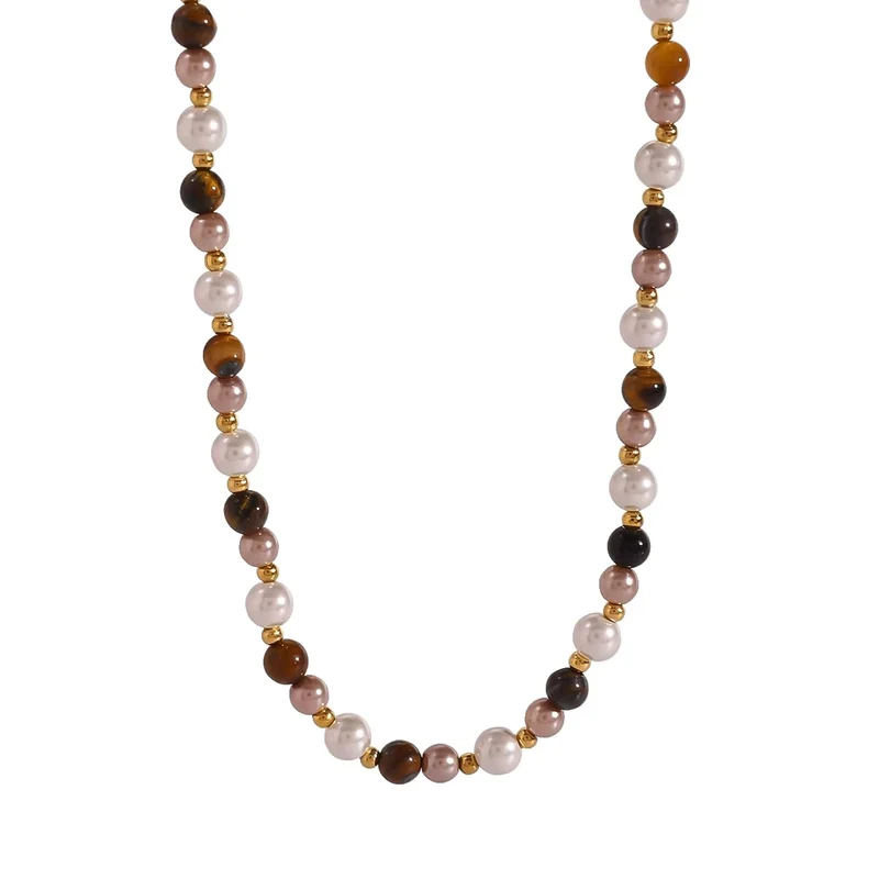 Collar de Perlas y Piedras Naturales – Acero Inoxidable Hipoalergénico