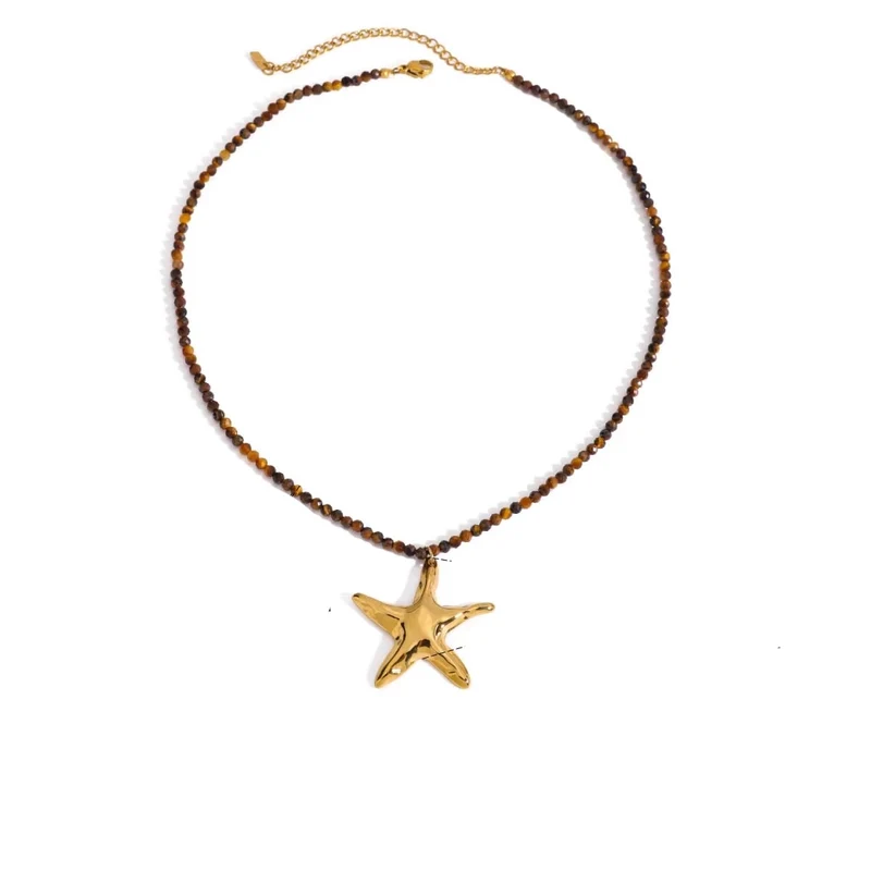 Collar estrella de mar dorada con cuentas – Acero inoxidable