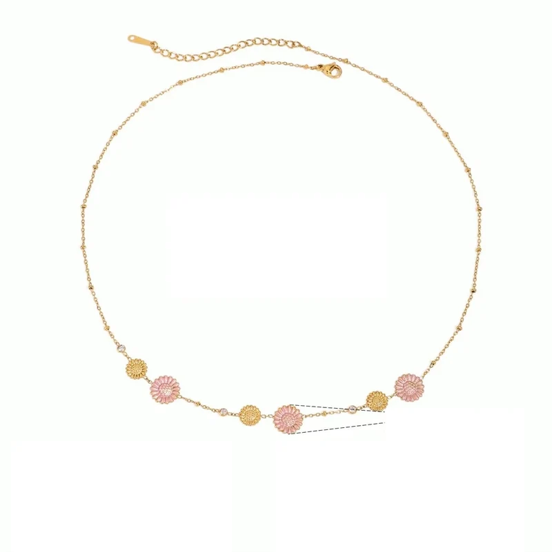 Collar Margaritas Rosa y Dorado en Acero Inoxidable