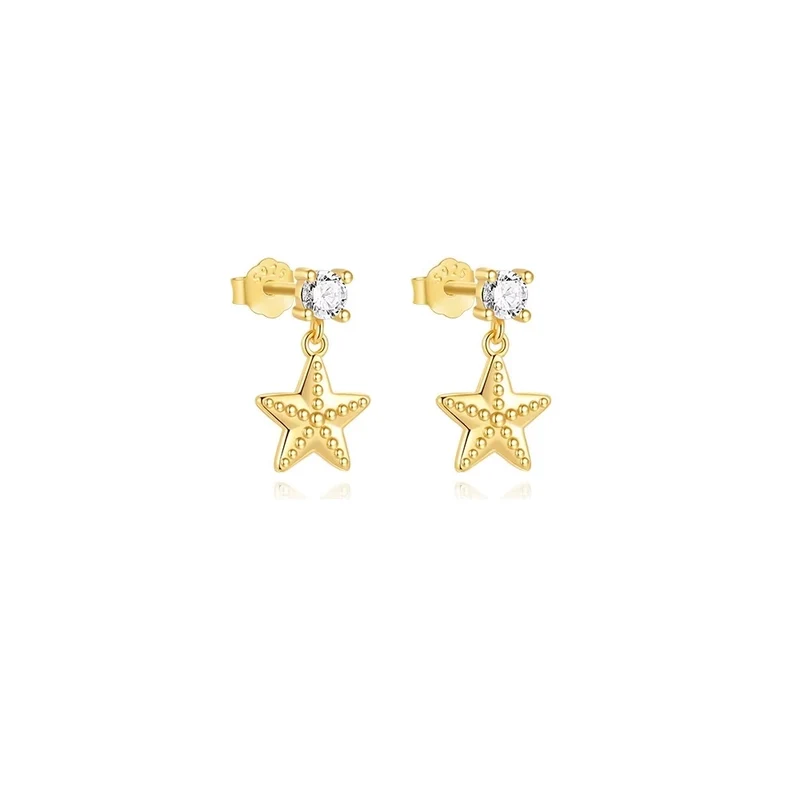 Pendientes de Estrella Dorados con Circonita - Plata de Ley 925