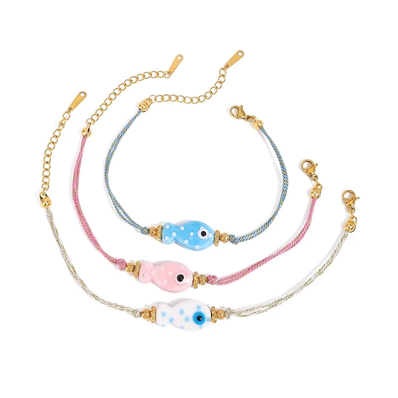 Pulsera Ajustable con Colgante de Pez de Cerámica – Diseño Colorido y Divertido