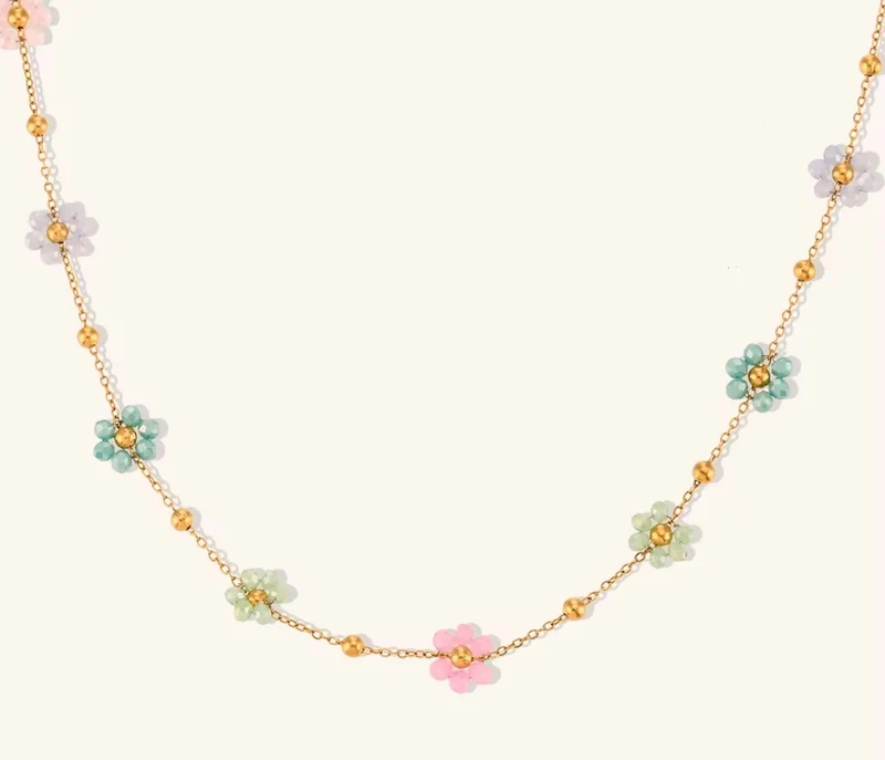 Collar Boho con Flores de Cuentas Multicolor – Joyería Femenina para Primavera y Verano