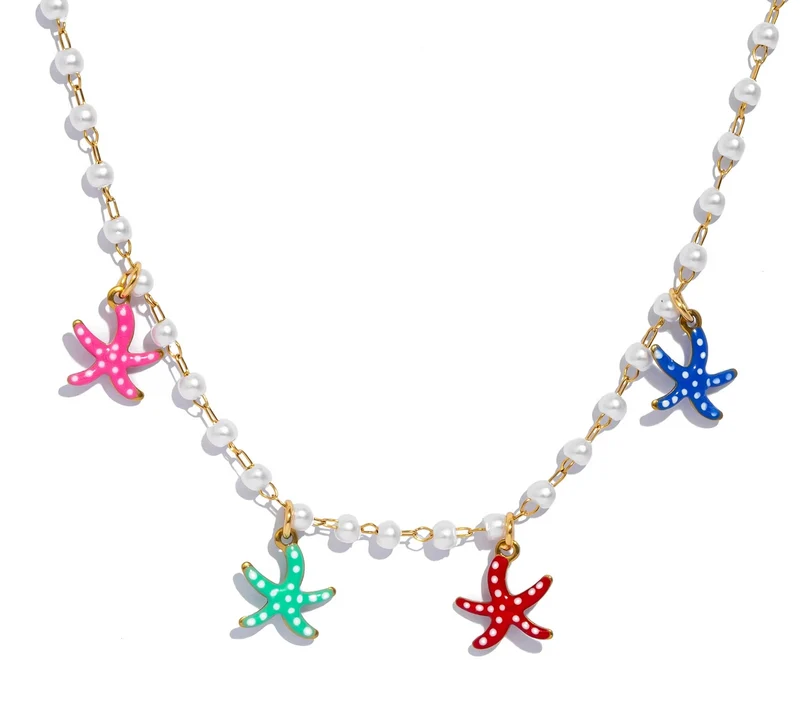 Collar de Perlas con Estrellas de Mar de Colores – Estilo Verano Boho