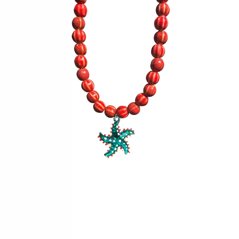 Collar de Cuentas de Cerámica con Estrella de Cristal – Hecho a Mano en España
