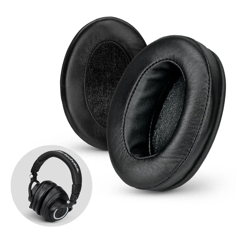Almohadillas de espuma viscoelástica ovaladas en ángulo de cuero de piel de oveja para auriculares