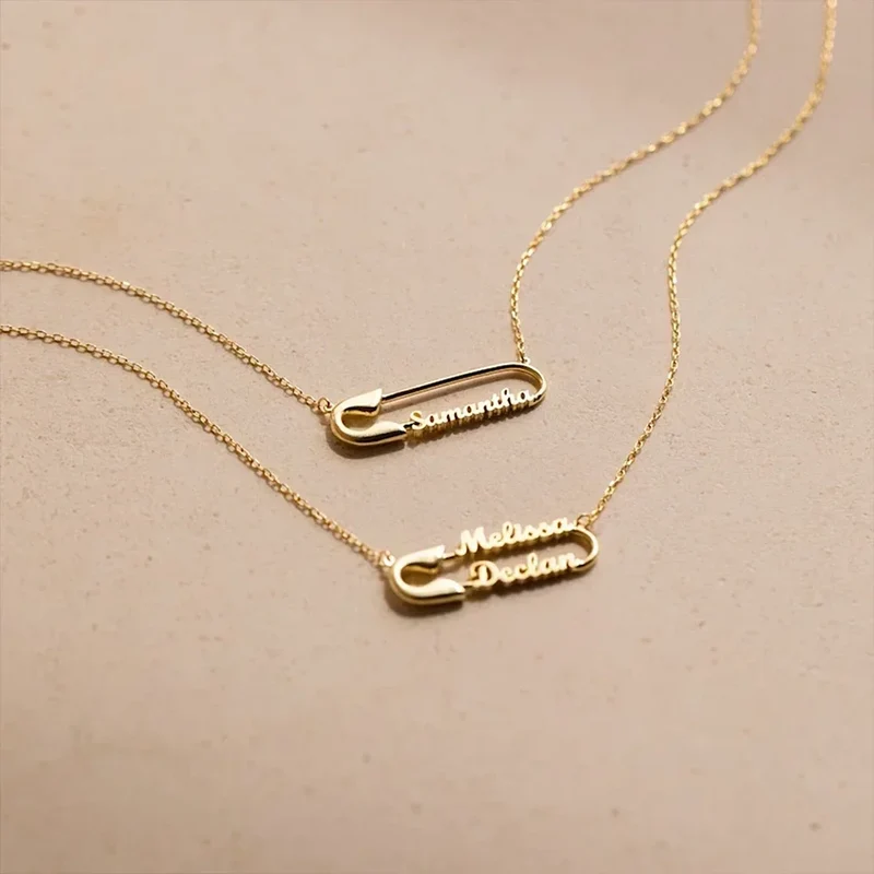Collar Personalizado con Imperdible en Oro 14K – Joyería Moderna y Significativa para Mujer