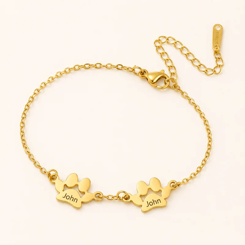 Pulsera Huellas Personalizable – Acero Inoxidable Bañado en Oro 14K
