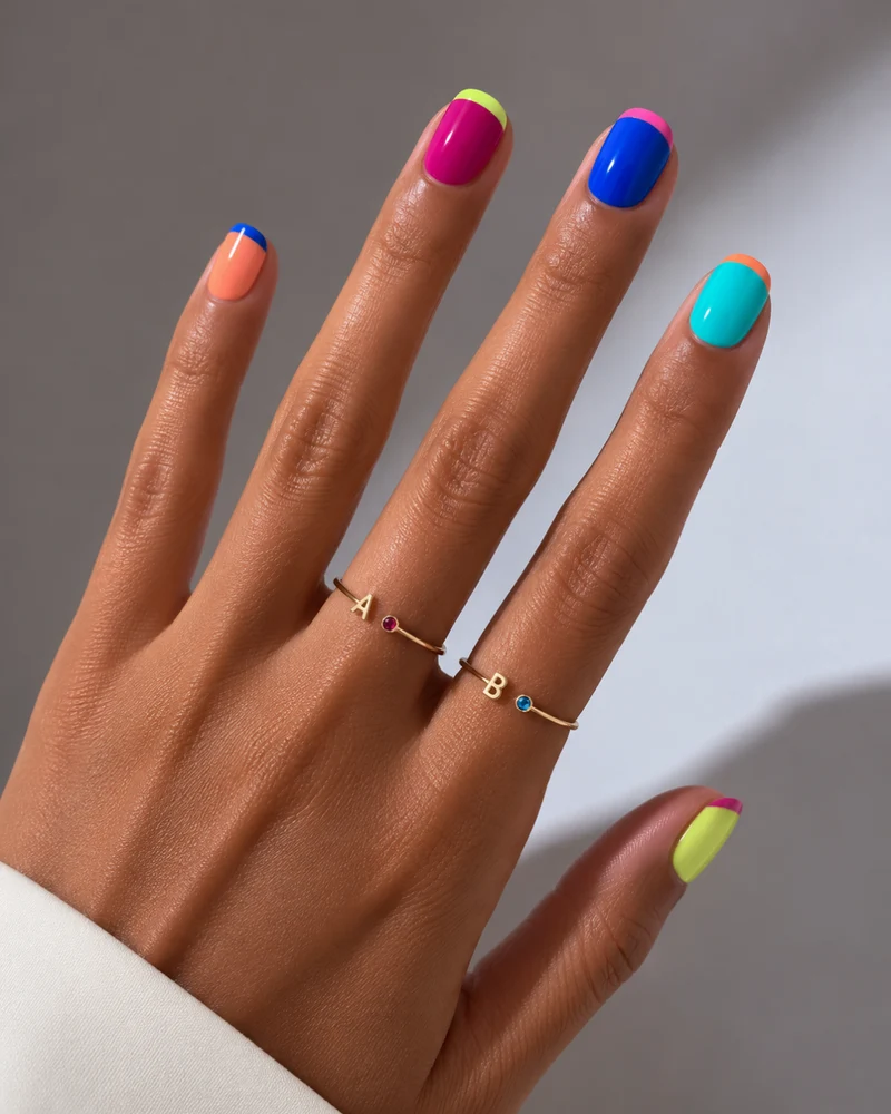 Anillo Personalizado Birch – Inicial con Circonita de Color