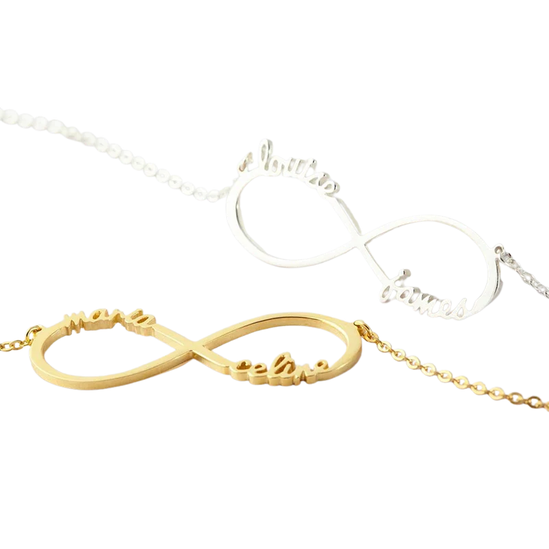 Collar Infinito Personalizado en Acero Inoxidable Bañado en Oro 14k – Amor Eterno