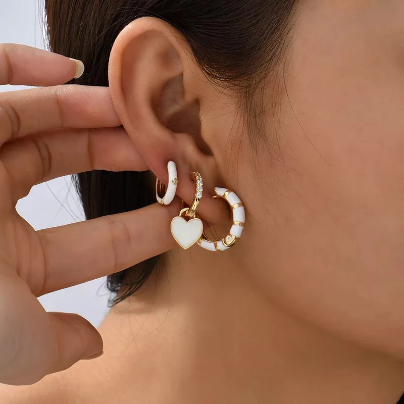 Pendientes Hann – Pack de 3 Pares Blancos y Dorados