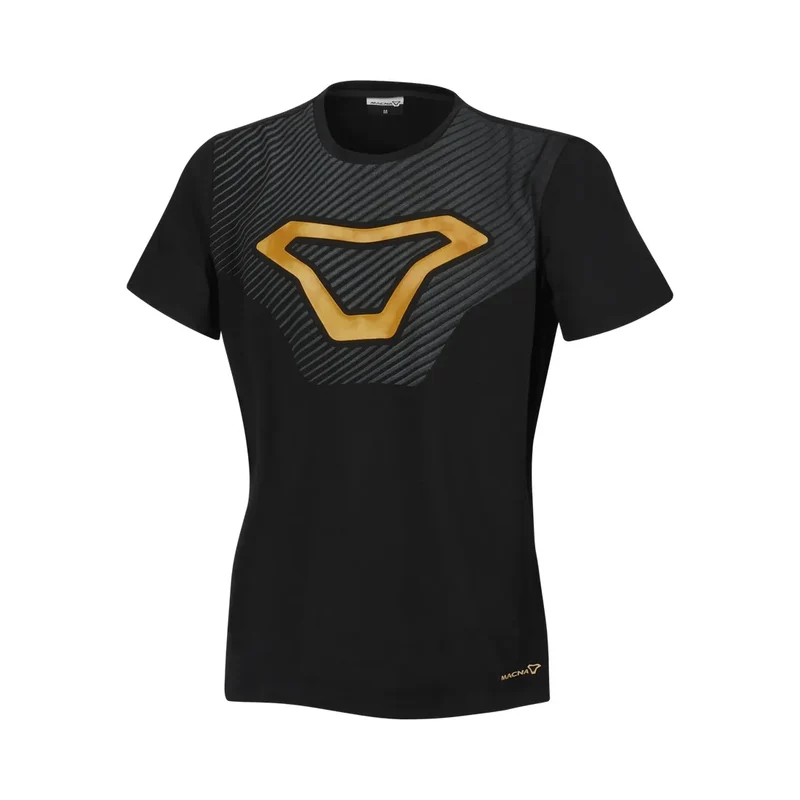 MACNA Logo Mujer Camisa Negra Amarilla
