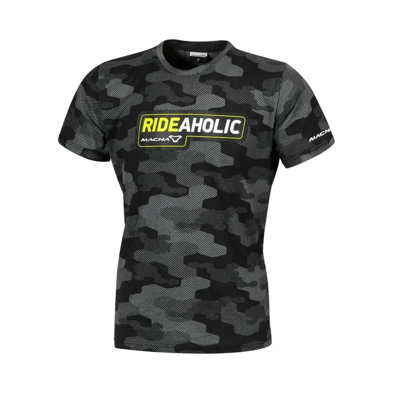 Macna Dazzle Rideaholic hombre Camiseta Negro Gris Amarillo Fluorescente