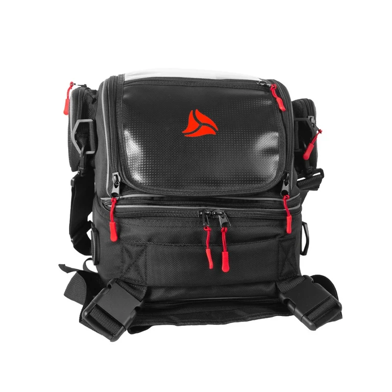 R-TECH - Mochila Piel/Textil Big Vince Negro Rojo