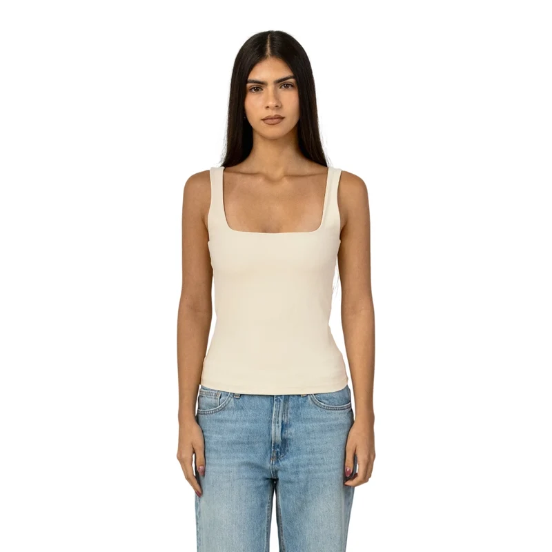 TNG Blusa sin Mangas Basic Square Neck Crema, para Mujer