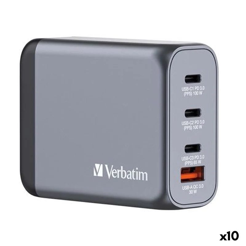 Cargador de Pared Verbatim GNC-100 Negro 100 W (10 Unidades)