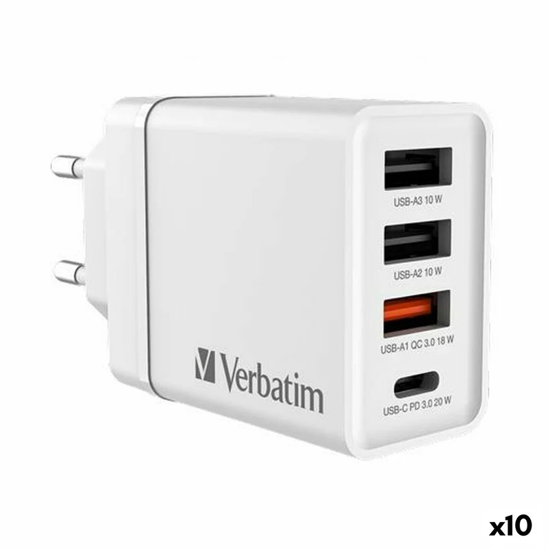 Cargador de Pared Verbatim Blanco 30 W (10 Unidades)