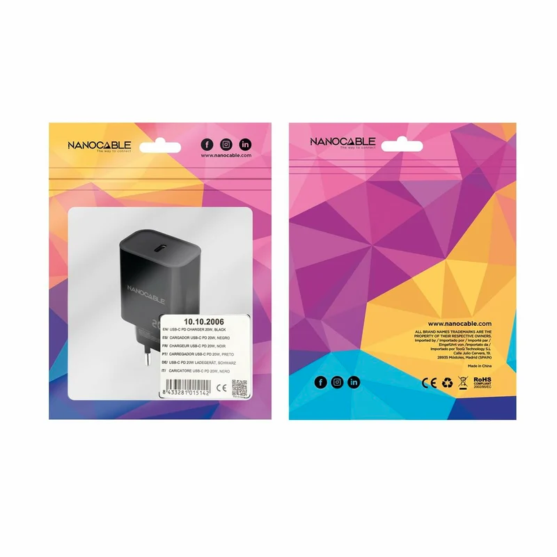 Cargador de Pared NANOCABLE 10.10.2006 Negro
