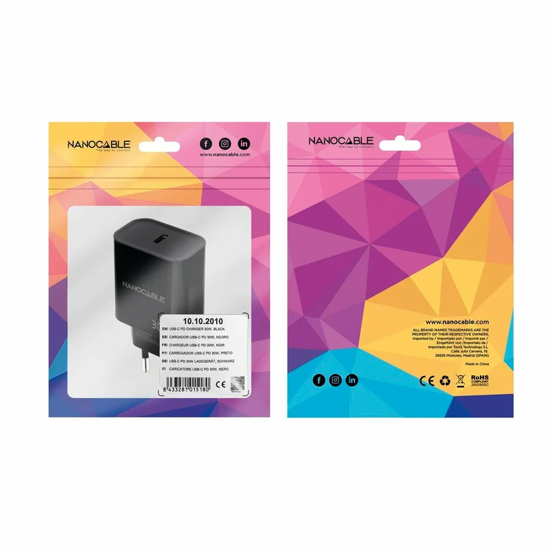 Cargador de Pared NANOCABLE 10.10.2010 Negro