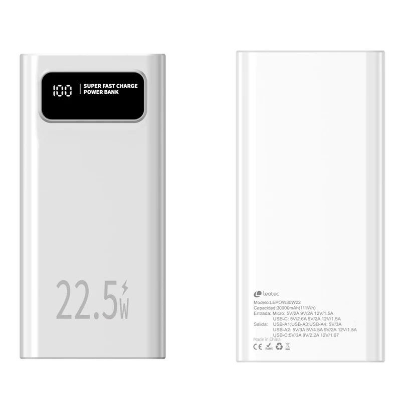 Powerbank LEOTEC LEPOW30W22W Blanco 30000 mAh